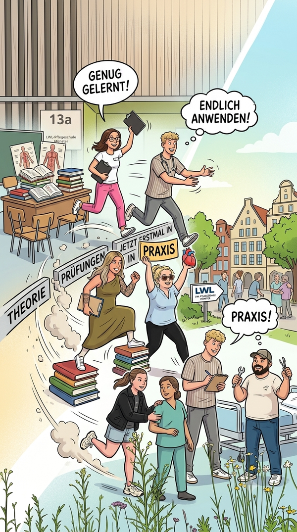 Buntes Comic-Bild mit vers. Personen aus der weiterbildung